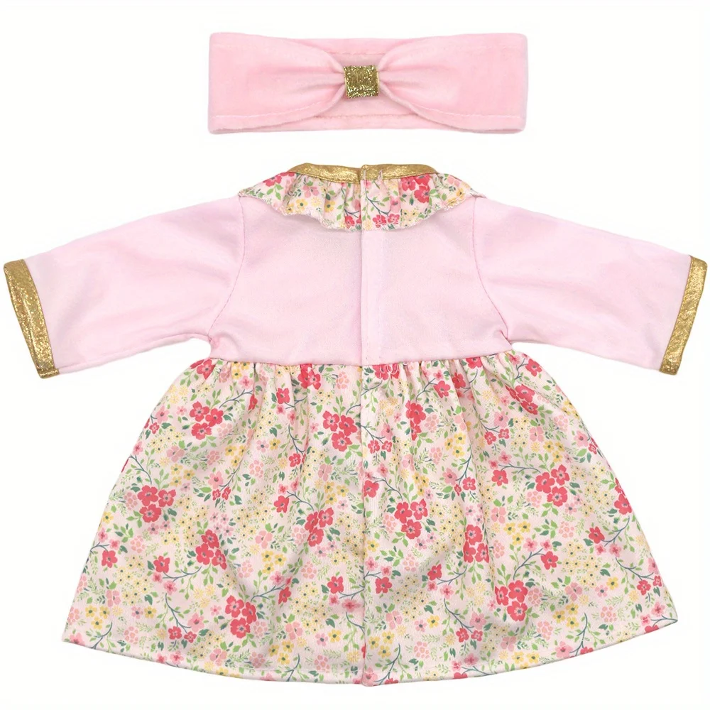1 set of long-sleeved floral dress with gold trim doll clothes for 18-inch (45.7cm) doll girls. Suitable for American dolls