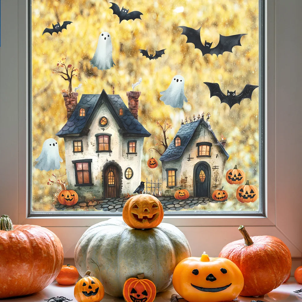 1pcsHalloween-themed Castle Pumpkin Glass Sticker, Suitable for The Entrance Hall, Bedroom, Living Room, and Decorative Stickers