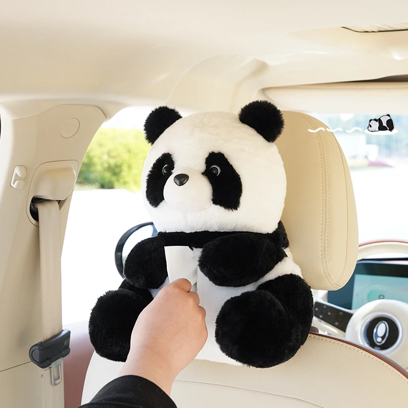 Auto-Taschentuchbox, Hängende Auto-Taschentuchbox, Kreative Niedliche Panda-Auto-Taschentuchtasche, Plüsch-Taschentuchbox