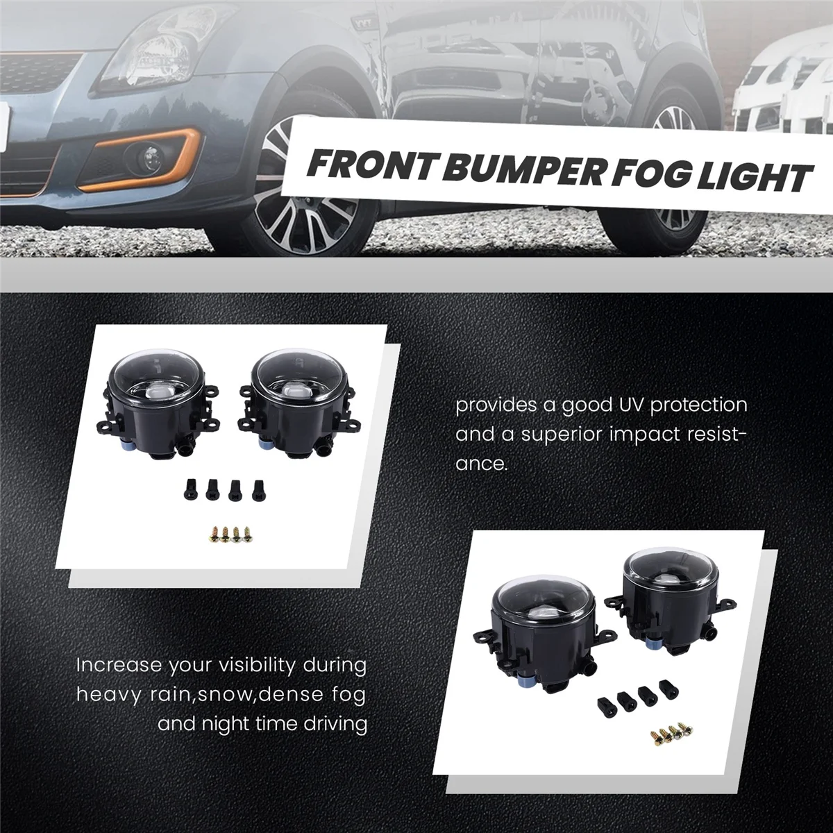 1 Pair Front Bumper Fog Light Lamps with H11 for Ford Focus Suzuki Swift New Alto Renault Peugeot Citroen Anti-Fog Lens