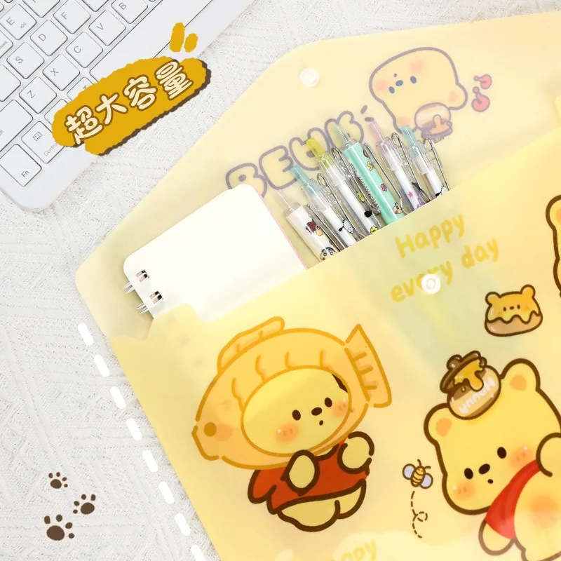 Cute A4 Button File Bag Waterproof Cartoon Shin-chan Paper Storage Bag School Office Supplies Pen Box Storage Bag