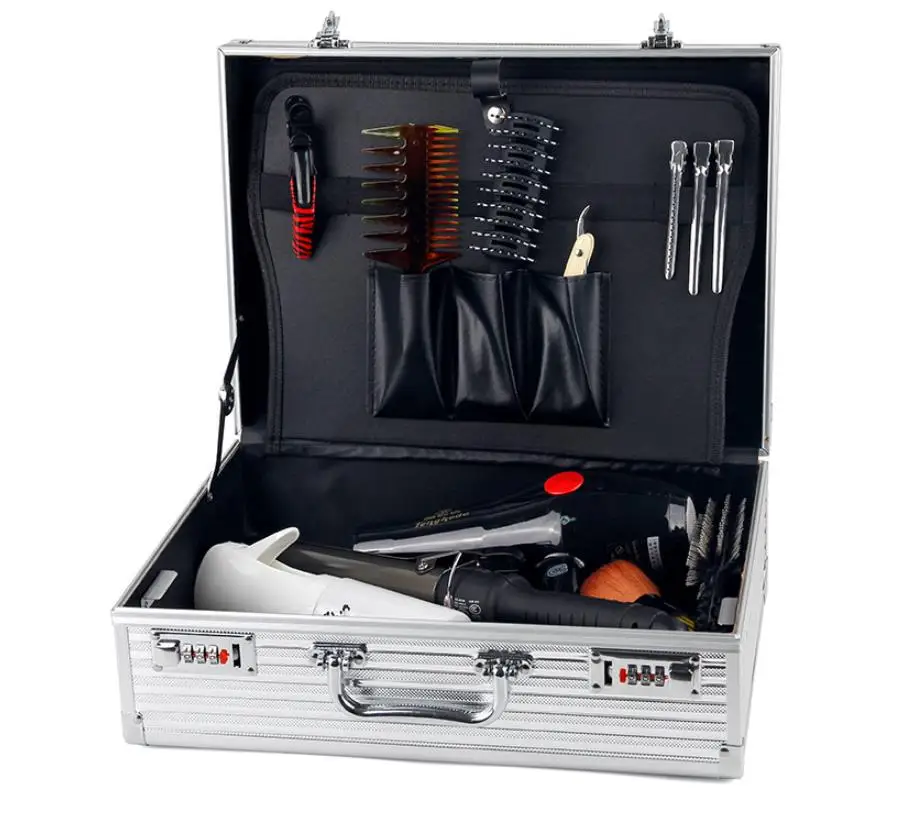 Barber Large Capacity Hair Styling Tools Storage Suitcase Makeup Organizer Shockproof Metal with Lock Suitcase Salon Tools Boxes