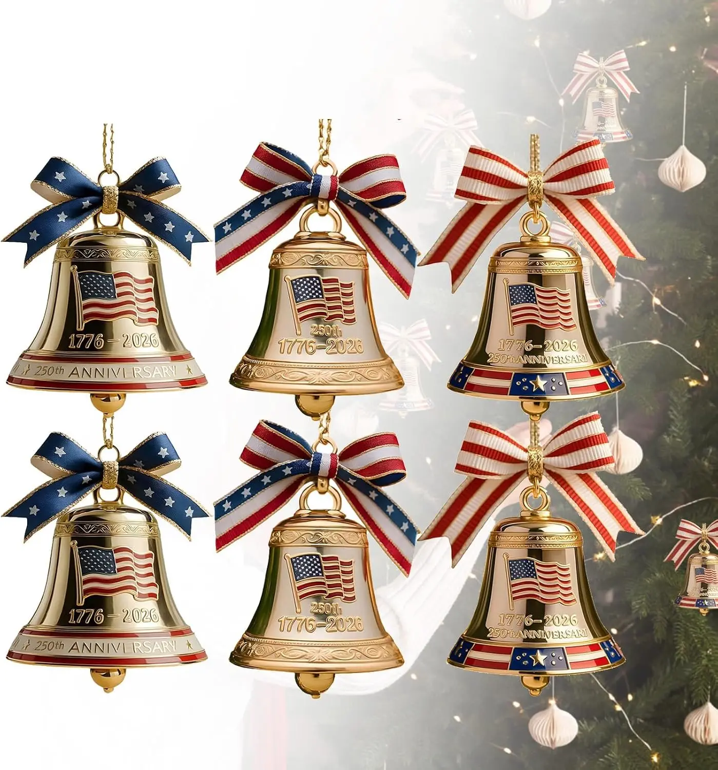 1776-2026 United States 250th Anniversary Bell Ornament, Vintage-Inspired Metal Hanging Bell Christmas Tree or Garden Decorations for Collectors and Patriotic (12)