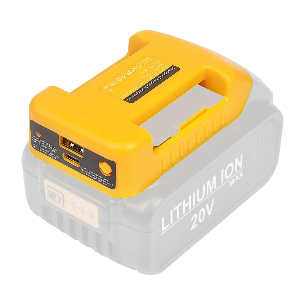 USB Charger Adapter for Dewalt 18V 20V Lithitum Battery Portable Type-C Port Fast Charging Battery Storage Rack Holder Case