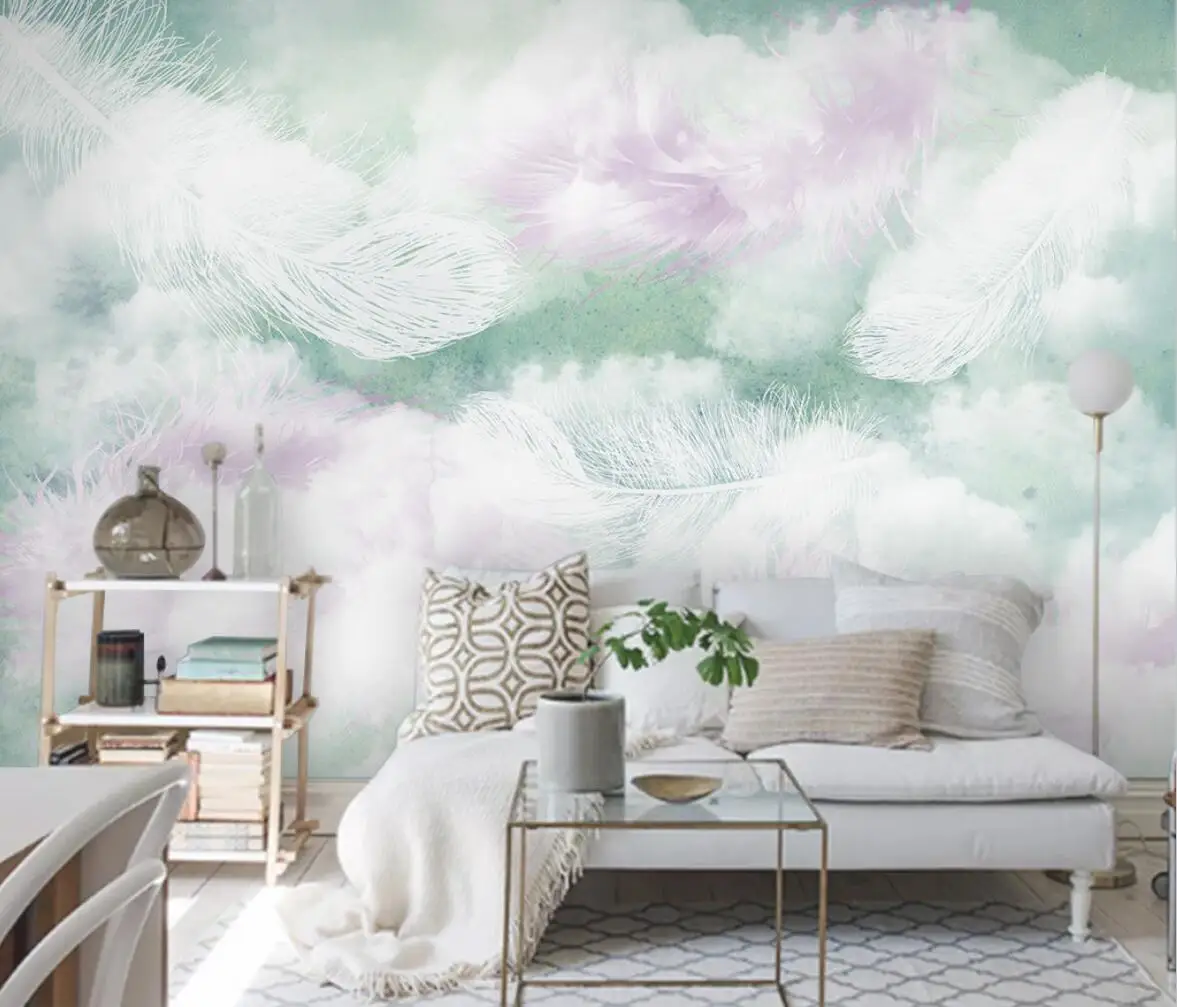 

beibehang custom Nordic simple small fresh watercolor feather wallpaper for children's room decor bedroom 3D mural wall paper