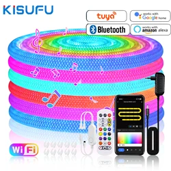 WS2812B WS2811 DC5V patrón reticulado redondo tira de LED de neón WiFi Bluetooth Kit 50LED 360 grados inteligente RGB Flex cinta de cuerda de silicona