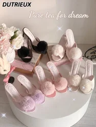 Lolita Style Elegant Sweet Girl Cute Fashion 2024 New Spring Summer High Heels Women's Slippers Simple Casual Ladies Shoes