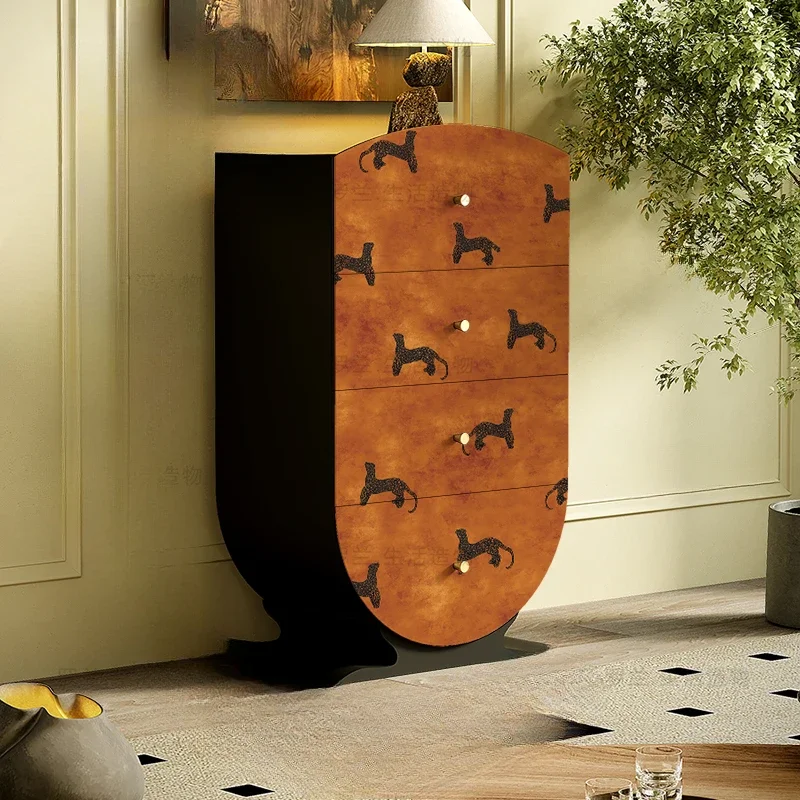 French leopard four chest cabinet solid wood living room storage decoration cabinet household entrance entrance storage