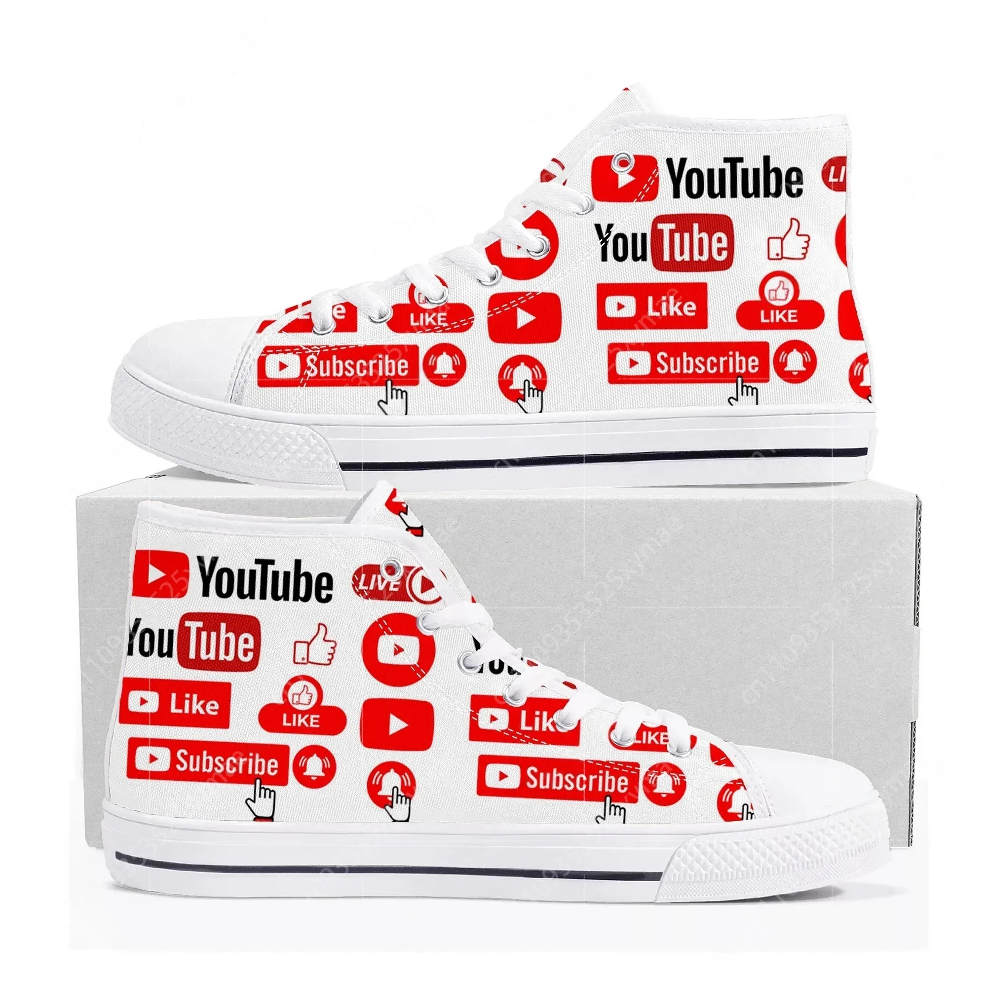 

Кроссовки с дизайном логотипа YouTube, высокие, высококачественные, мужские, женские, подростковые, холщовые, повседневные, для пар, на заказ