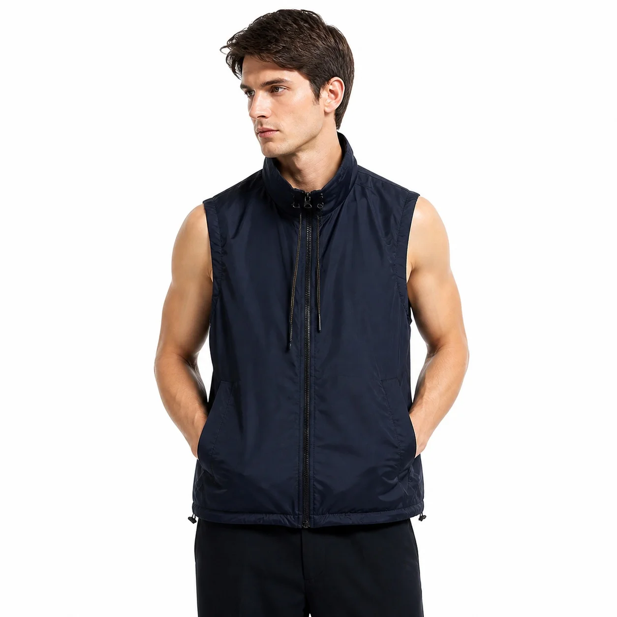Women's Thick Fleece Zip-Up Vest with Stand Collar Solid Color Straight Fit Sports Casual Warm Winter Outerwear Vest with Side
