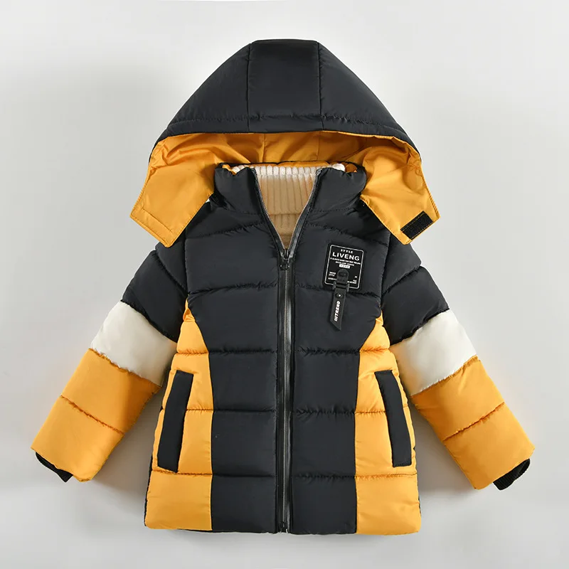 2026 Winter Keep Warm Boys Jacket Letter Printing Fashion Baby Coat Hooded Outerwear Birthday Gift Kids Clothes For 2-5Years Old