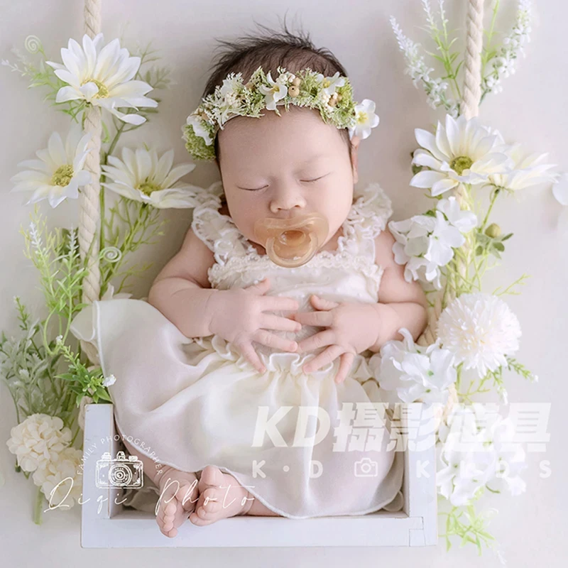 Adereços para fotografia de bebês recém-nascidos, laço de foto de bebê, flor simulada, elemento de renda, faixa de cabeça ajustável, adereço para fotos de crianças