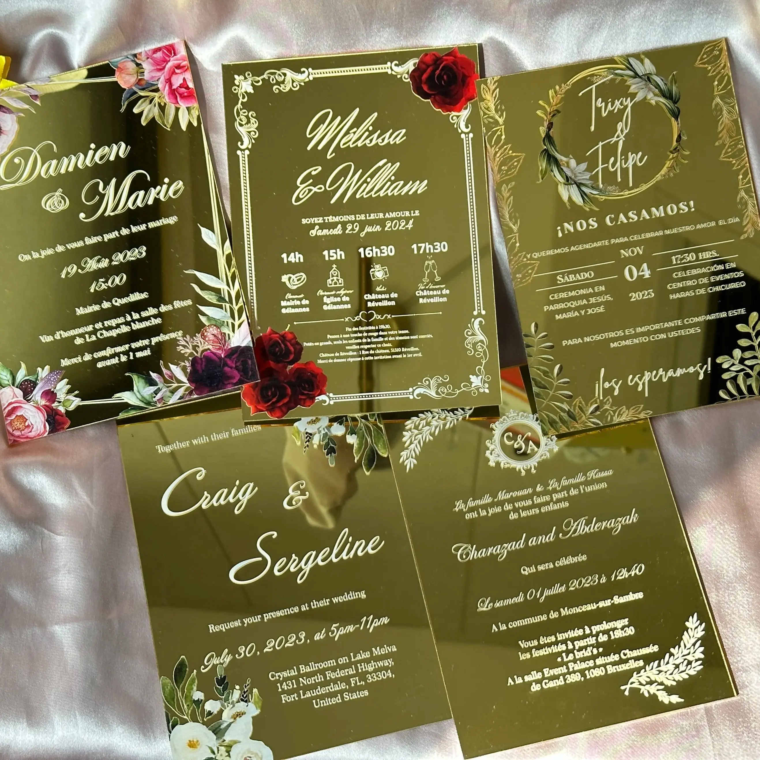 

Mirror Gold Acrylic Wedding Invitation, Personalized Birthday Greeting Invite, Custom, 10Pcs