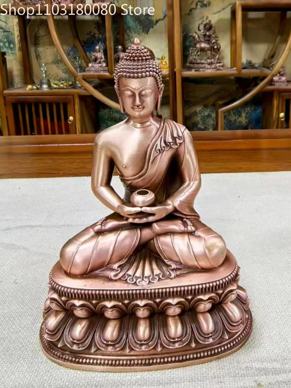15cm Red Copper Hand Carved Malla Dynasty Style Shakyamuni Buddha Statue Amitabha Medicine Buddha Sculpture Altar Home Decor