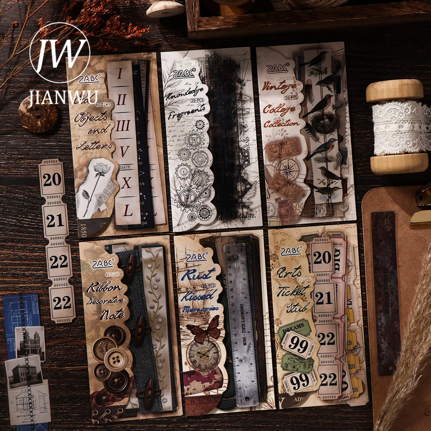 JIANWU Vintage Life Ruler Bill Label Landscape Material Collage Scrapbooking PET Sticker Creative DIY Journal Stationery - view 2