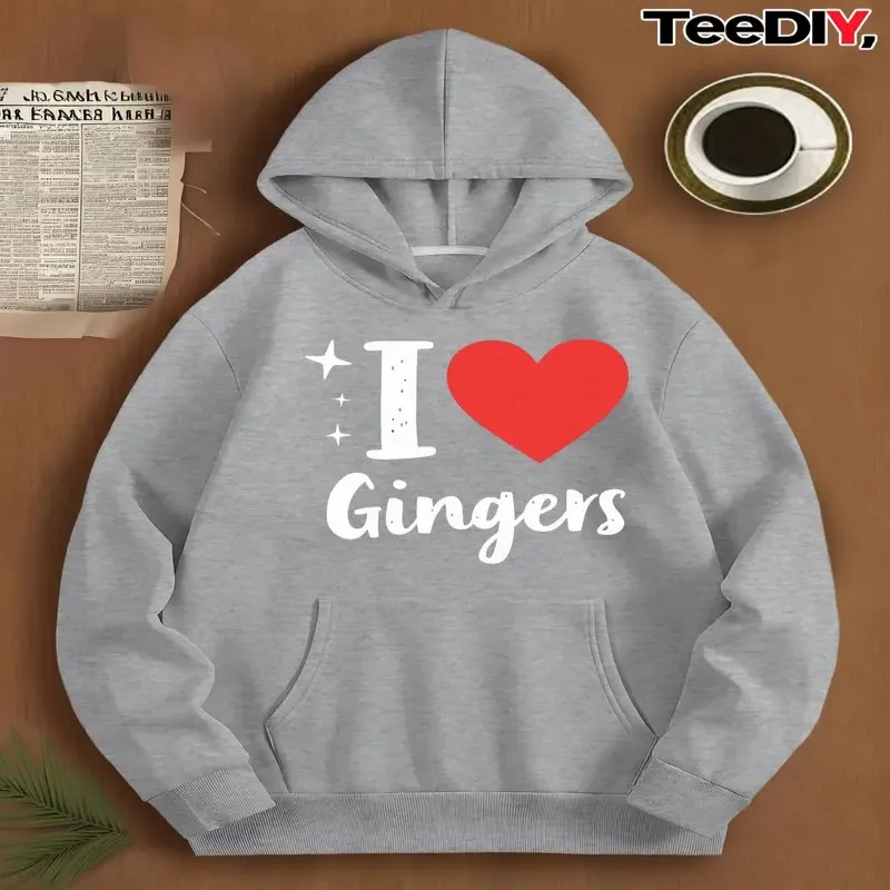 

Winter Fall Sweatshirt Oversize Women Clothes Plus Size Female I Love Gingers Heart White Text Cotton Long Sleeve Street Style