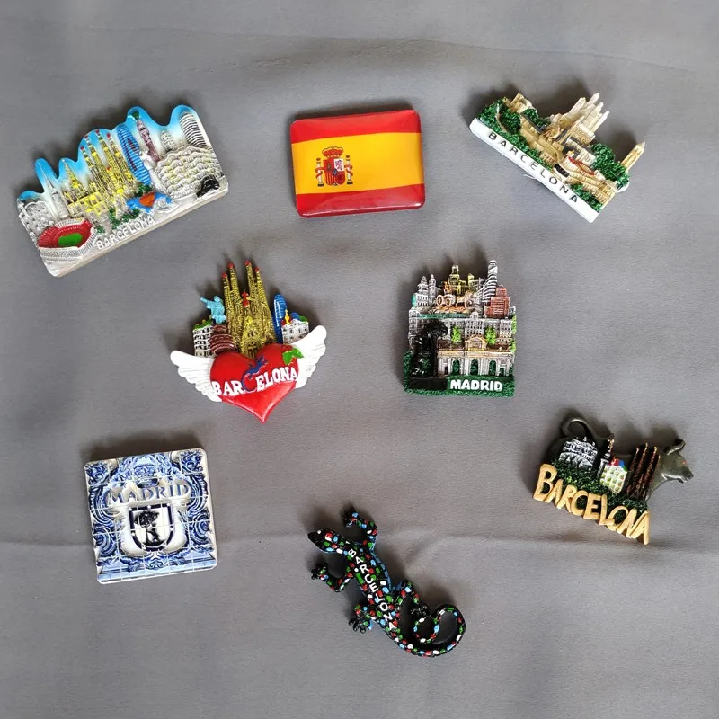 Spain Country Fridge Magnet Souvenir Madrid Barcelona Magnetic Magnets for The Refrigerator Resin Painted Decorative Handicraft