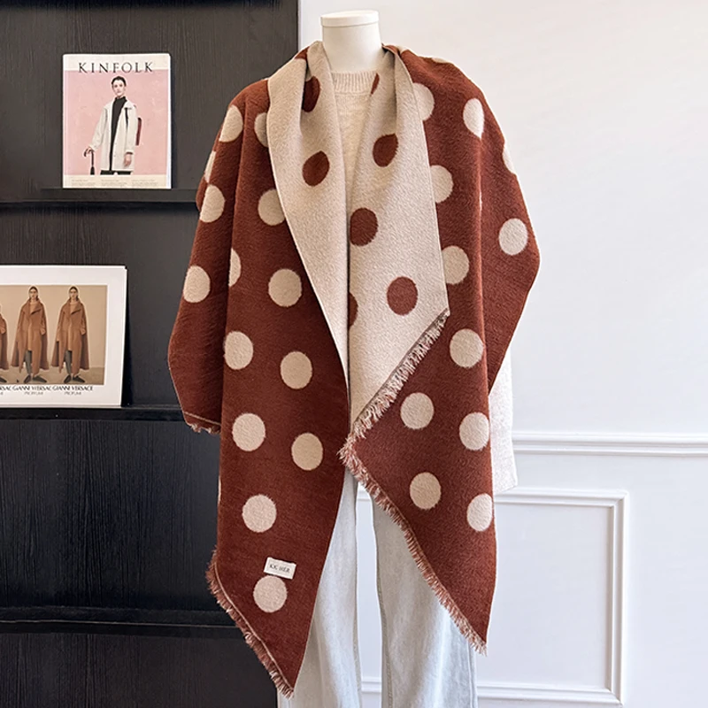 Damen-Kaschmirschal der Luxusmarke 2025, warmer Winter-Pashmina-Schal mit Quasten, gestreift und gepunktet, bedruckt, Foulard und Poncho – Detail 21