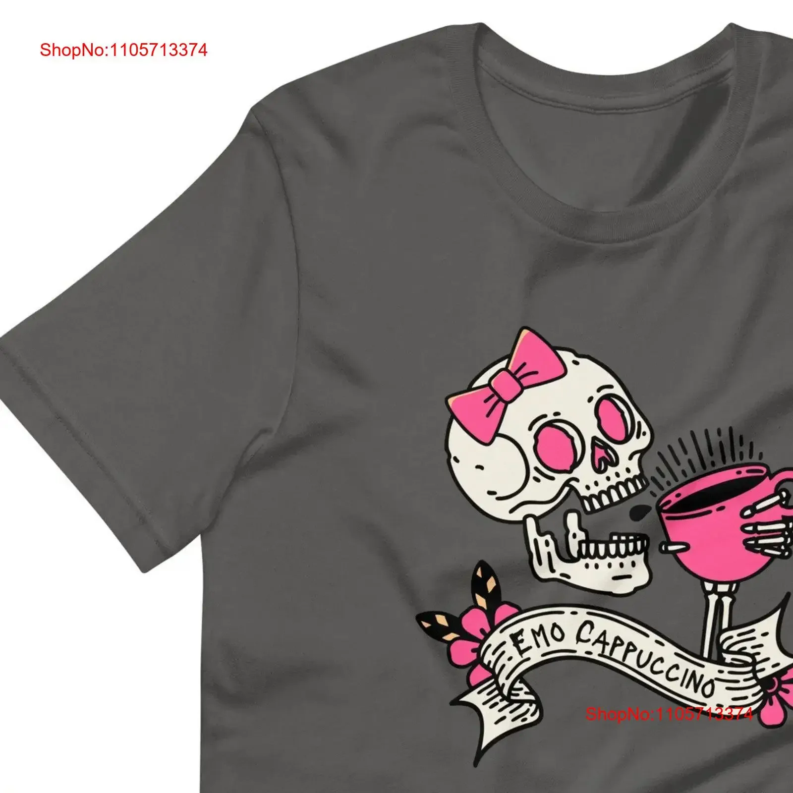 EMO CAPPUCCINO Pink Design Bella Canvas 3001 T Shirt Skeleton Coffee Drinker Spooky Skull vintage Washed designer clothes