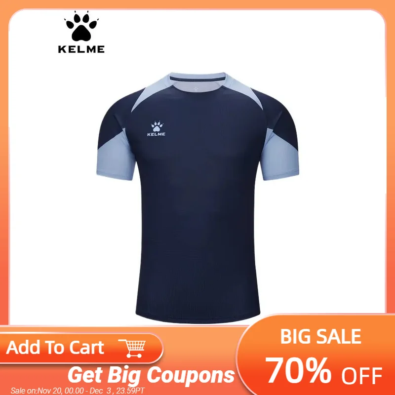 

Kelme Men's Soccer Short Sleeve Gym Running Moisture Wicking Round Neck T-shirt Training Exercise Gym Sport Shirt Tops