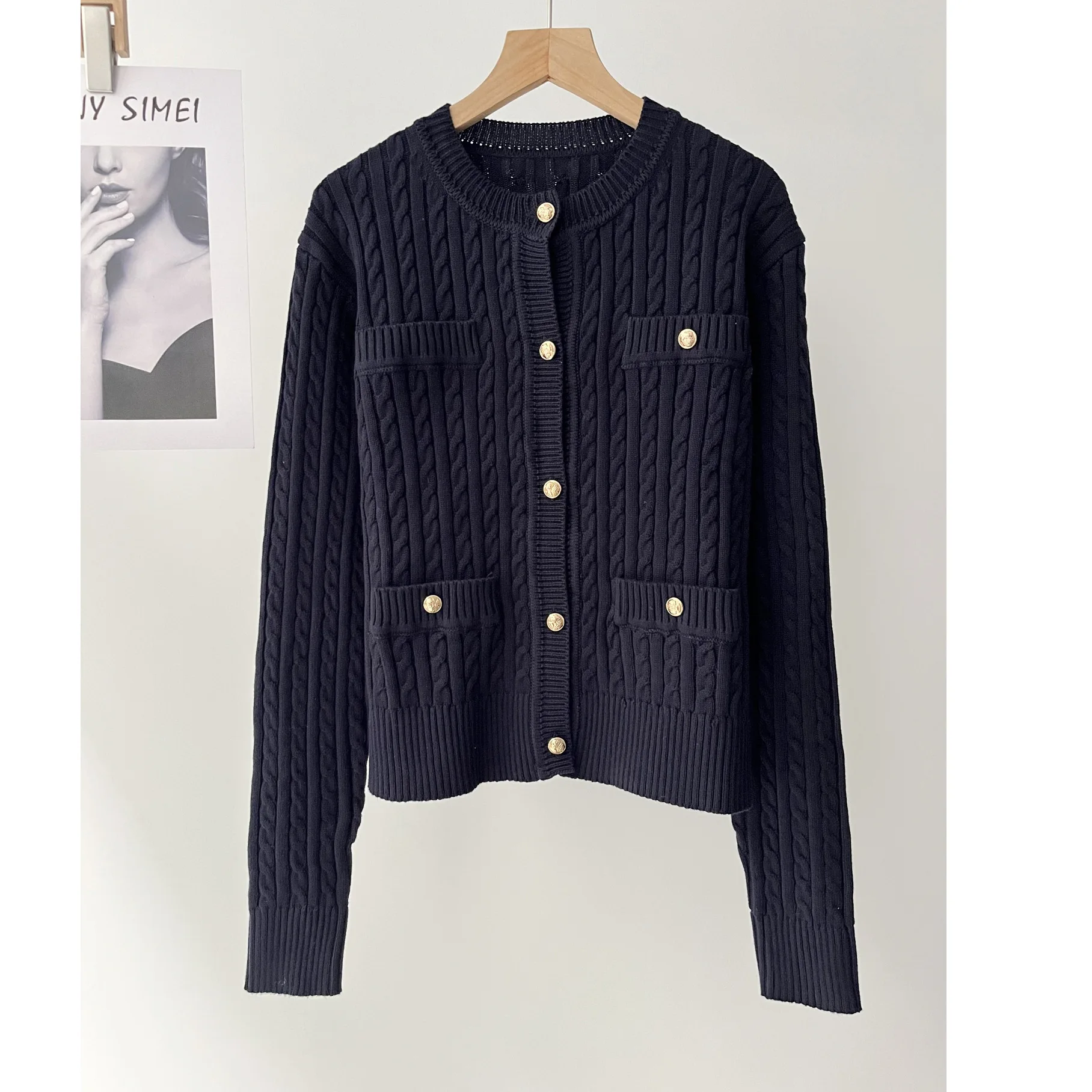 

Women's Twist Twist Short Version Crew Neck Knitted Cardigan Sweater Autumn 16a-2091