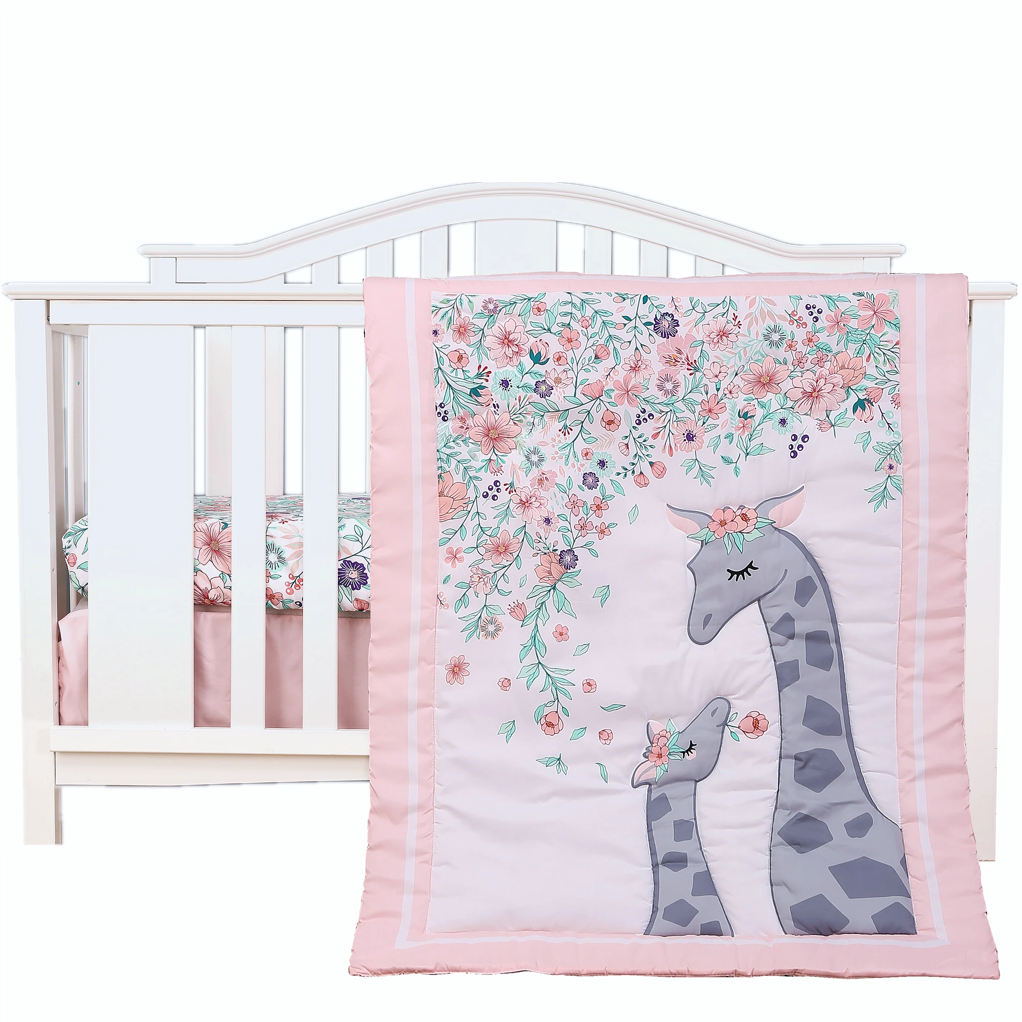 Juego de ropa de cama para cuna de bebé, 7 piezas, protectores de cuna para niñas o niños, 4 paragolpes, Sábana, edredón, falda de cuna