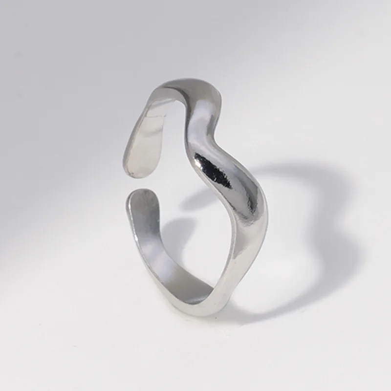 Stainless Steel Creative Handmade Rings Irregular Wave Smooth Engagement Jewelry for Women Fashion Adjustable Rings Wholesale