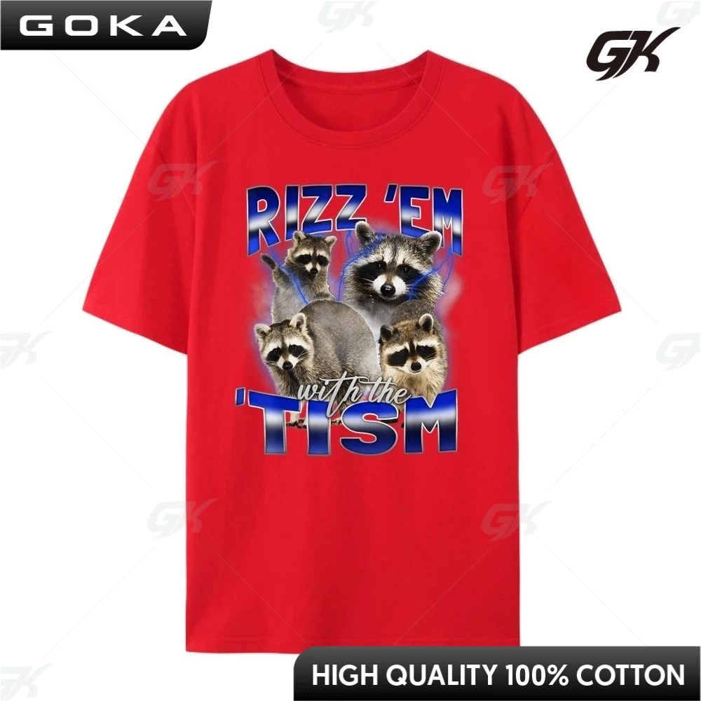 Rizz Em مع The Tism Meme Autistic Raccoon مضحك التوحد رجل الجرافيك بلايز الرجال الملابس مناسبة لارتداء مع الجينز #3