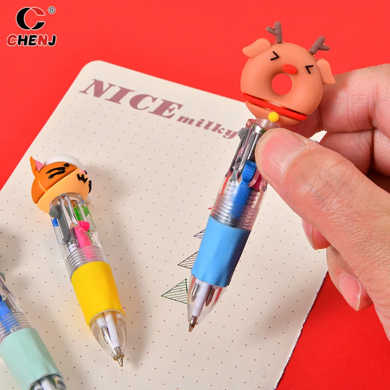 5Pcs Kawaii Creative Christmas Mini Ballpoint Pen Cute Cartoon Mulitcolor Writing Pens Kids Stationery School Supplies Gifts