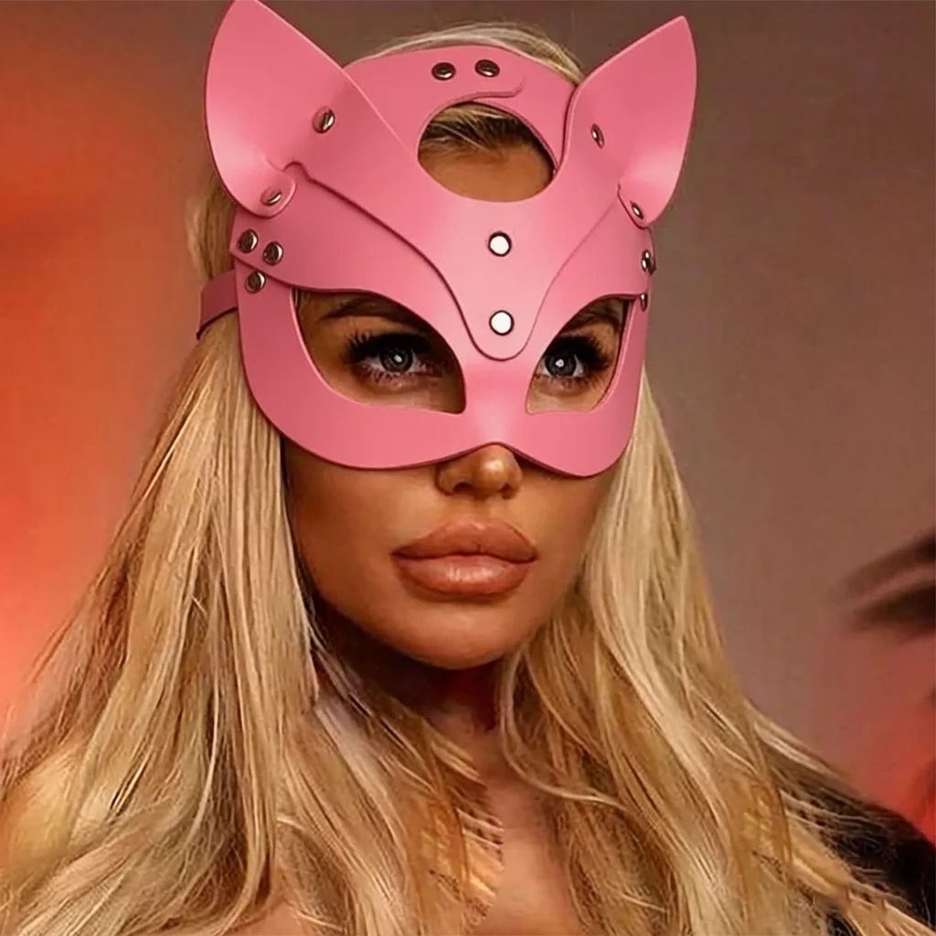 PU Leather Mask Half Eyes Fox Cosplay Face Cat Halloween Mask Women Man Cosplay Toys Face Party Adult Game