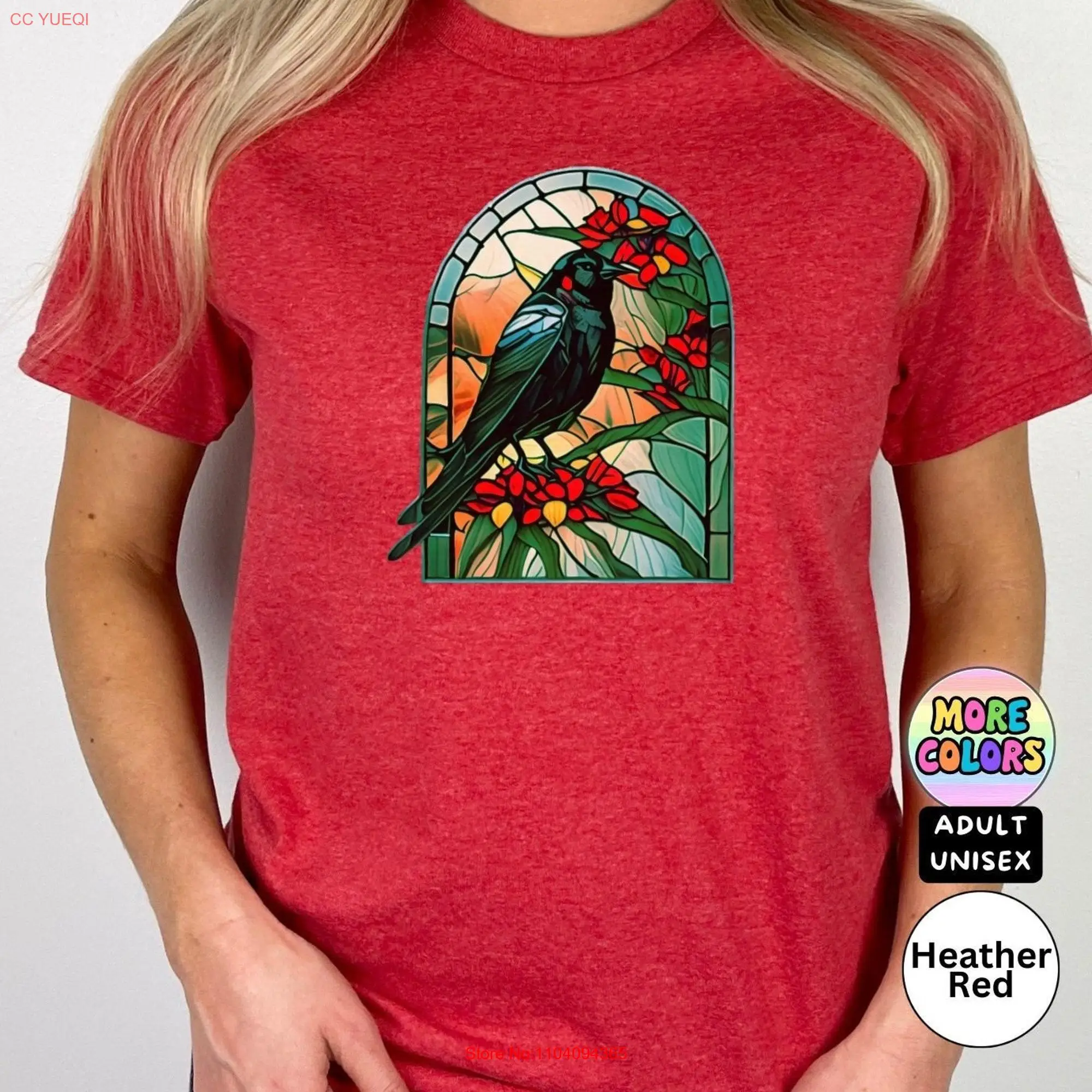 Bird T Shirt Stained Glass Wildlife Lovers Colorful Animal long or short sleeves