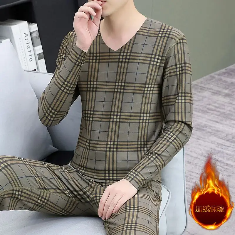 겨울용 보온 내의 세트 프라이머 고급 독일산 벨벳 무봉제 브이넥 롱존스 신상 방한 잠옷 남성용 수면복
