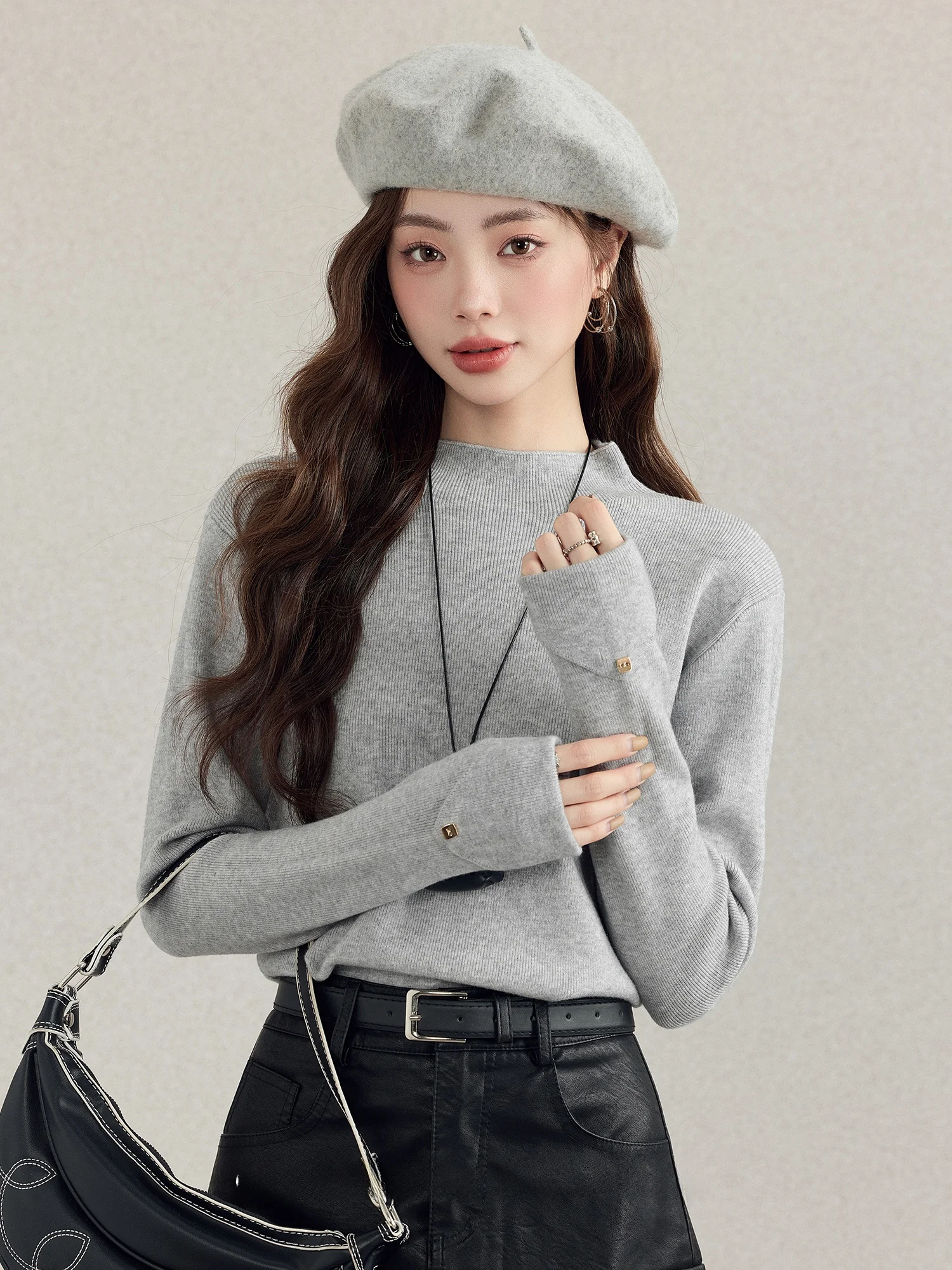 

Thiened Long Sve Knitted Base irt Women's Autumn Winter Faionable f High Collar Princ Sle Soft Fabric Inner ...
