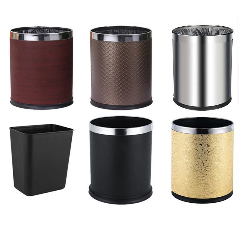 Hotel Dedicated Guest Room Trash Bin Household Restroom Office Rectangular Double Layer Uncovered Stainless Steel Desk Trash Bin
