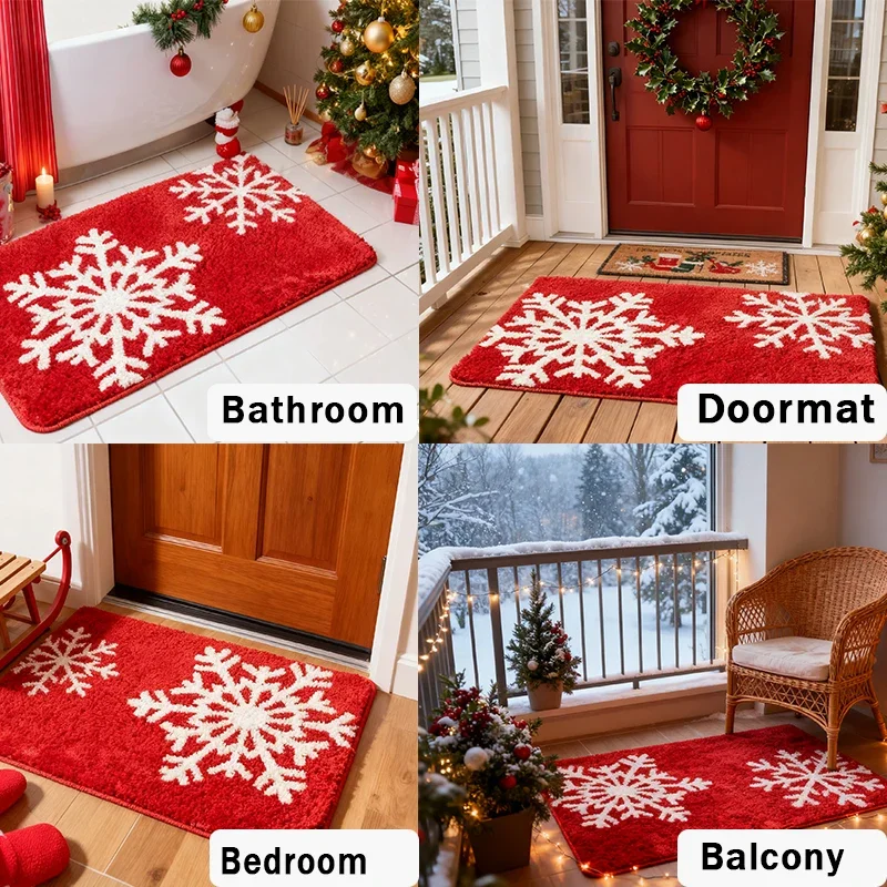 1pc Non-Slip Soft Polyester Christmas Carpet/welcome Mat Red & Holiday Design,2025 Navidad Xmas Ornament New Year 2026 Anime Rug