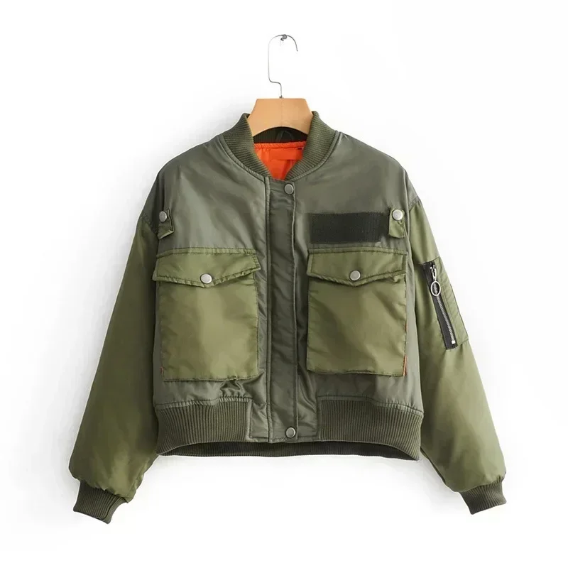 Autumn New Women's Army Green Flying Jacket Short Cotton Coat Winter Jacket Women