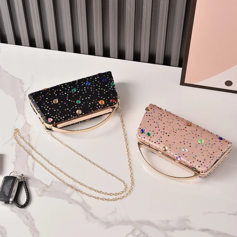 Bolsos de mano de noche para mujer, bolso cruzado de marca de lujo con diamantes, bolsos negros de alta calidad para mujer, bolso de hombro ostentoso a la moda para teléfono