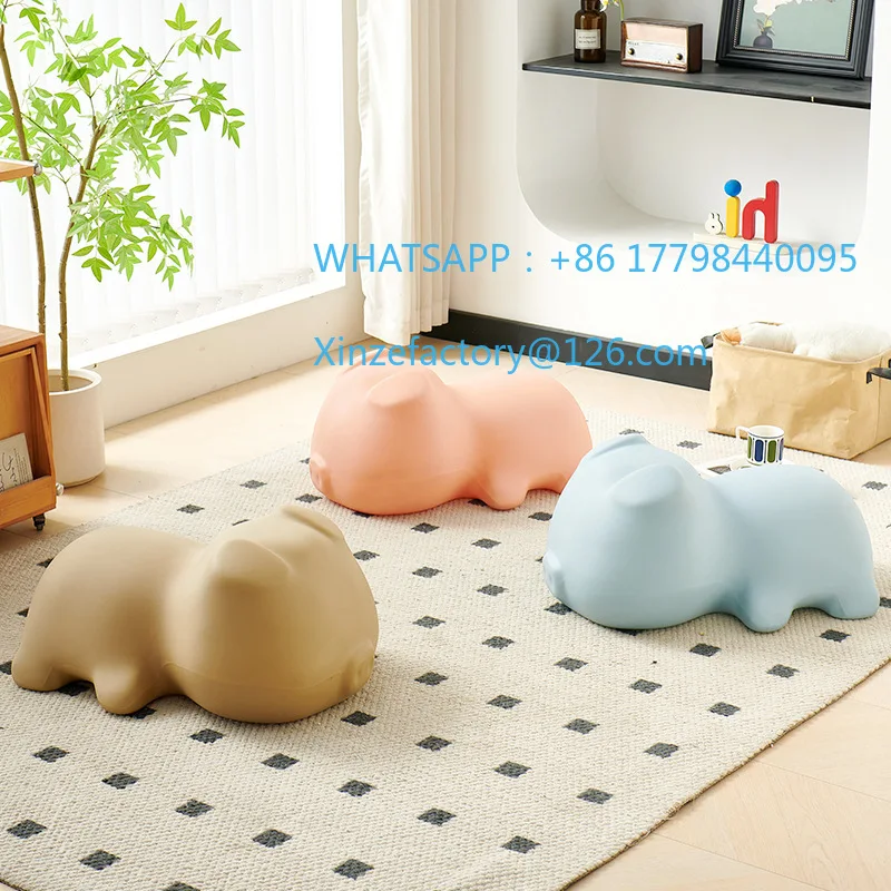 تخصيص كريم نمط غرفة المعيشة المنزلي لطيف خنزير خنزير زخرفة كرسي باب الأحذية تغيير البراز #3