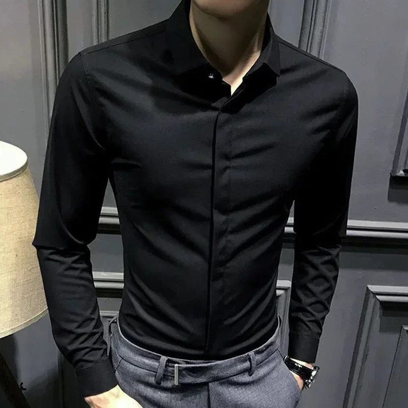 

Fashion Lapel Button Solid Color All-match Shirt Men's Clothing 2023 Autumn New Oversized Casual Tops Long Sleeve Korean Shirts