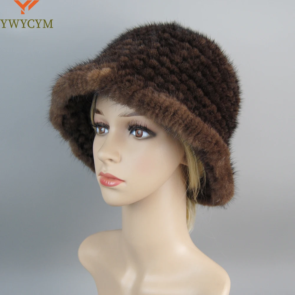 

2024 Warm Woman Hat Winter Solid Mink Caps With Flower Natural Mink Fur Hats New Russian Girl Soft Knitting Real Fur Bucket Hats