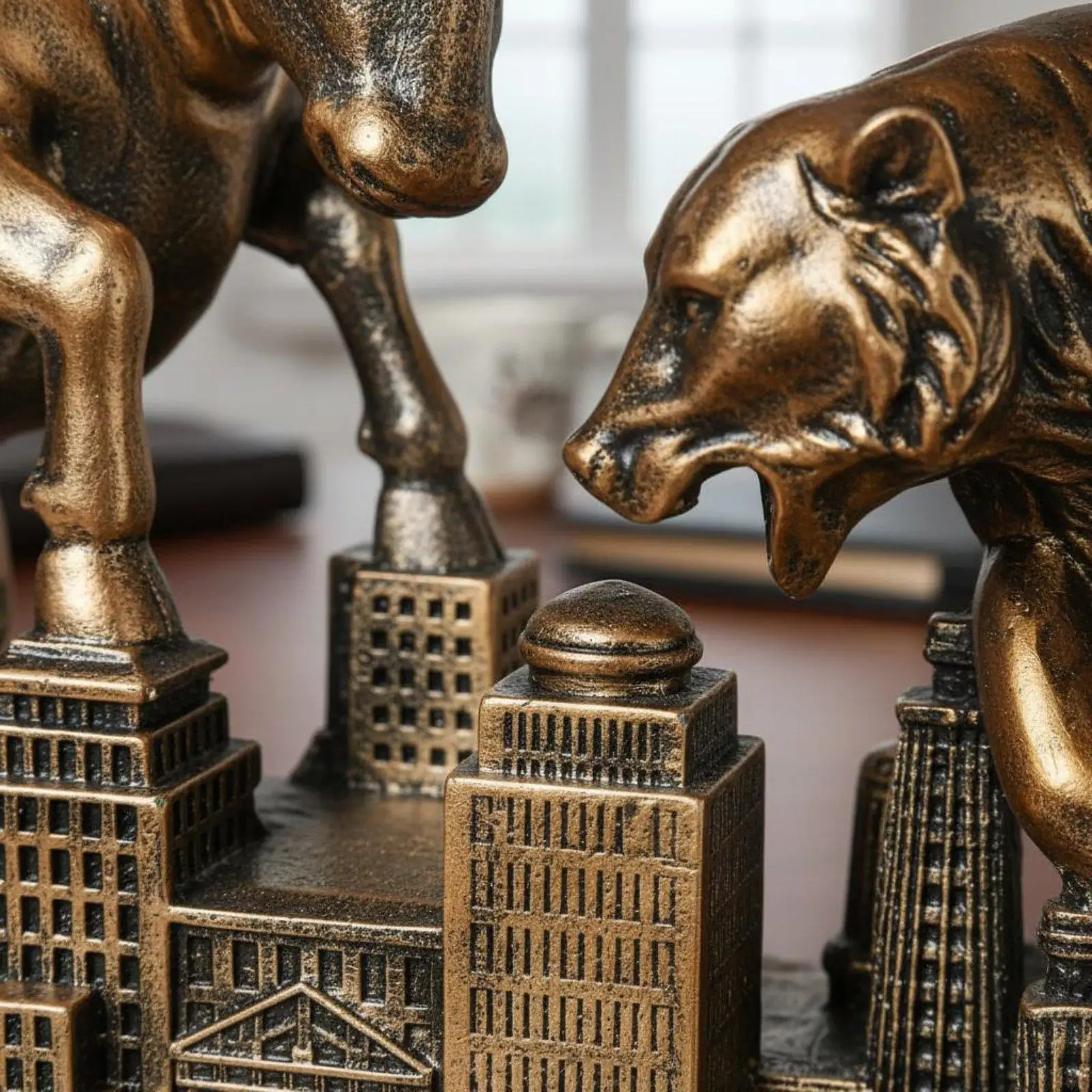 Motivational Bull Bear Statue Resin Modern Art Sculpture Decorative Figurine for Business Celebration Gift