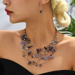 Vintage Jewelry Set For Women Fashion Stone Beaded Crystal Drop Earrings Pendant Necklaces For Party Wedding Accessories Gifts