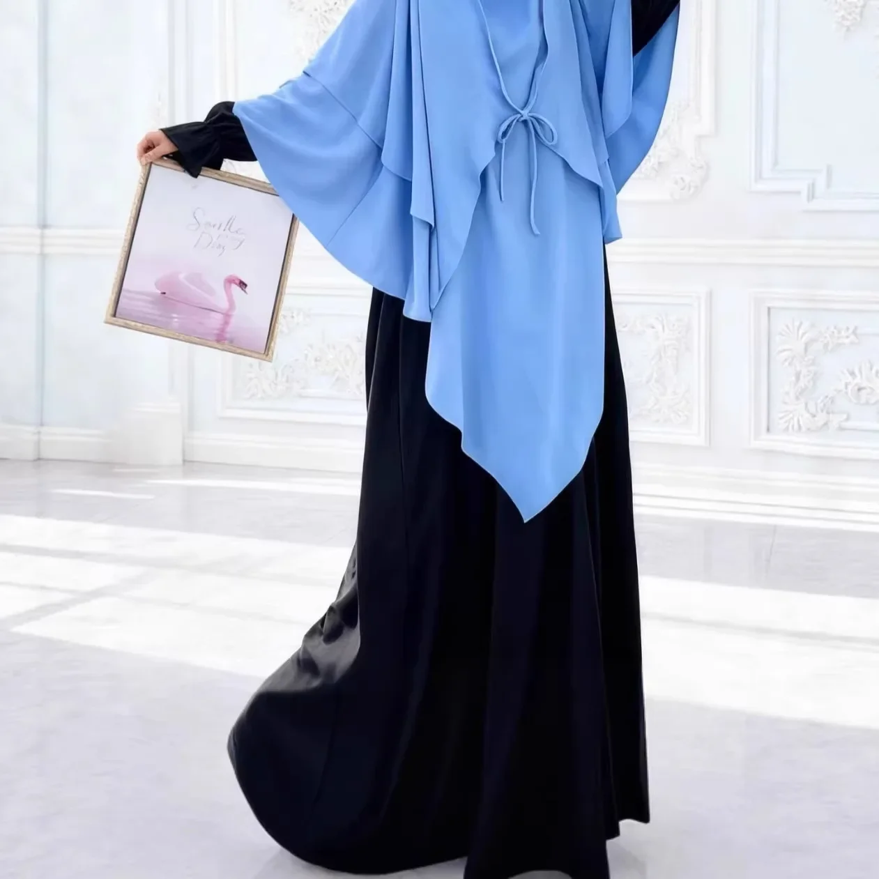 Eid 2 Layer Khimar New Muslim Women Prayer Hijab Long Scarf Turban Ramadan Islam Clothing Headdress Niqab Dubai Headscarf Wrap