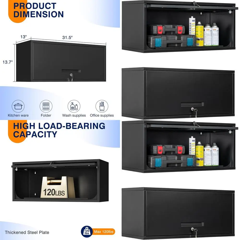 

Черный настенный металлический шкаф с дверцами для подвала, кухни и склада (13,7 футов в высоту)