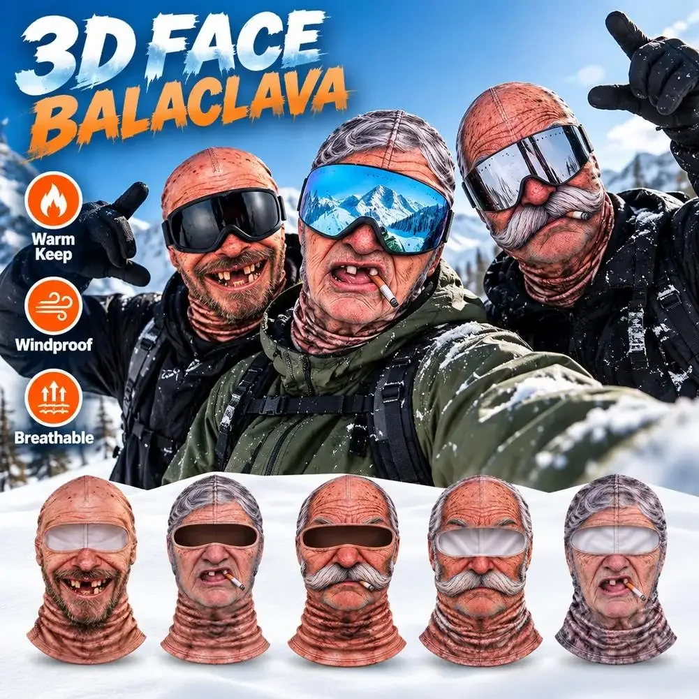 2027 Funny 3D Face Balaclava Hat Full Face Covering Hood Balaclava Motorcycle Riding Skiing Face Mask Outdoor Warm Balaclava Hat