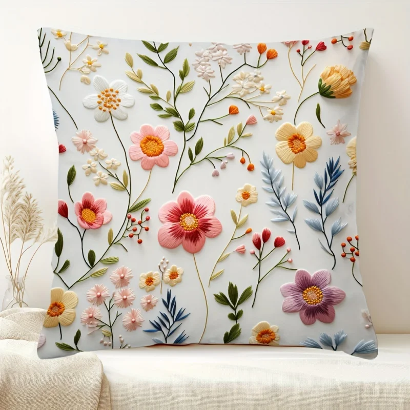 Floral Square Pillowcase Sofa Living Room Bedside Cushion Four-piece Set Non-fading Removable Pillowcase