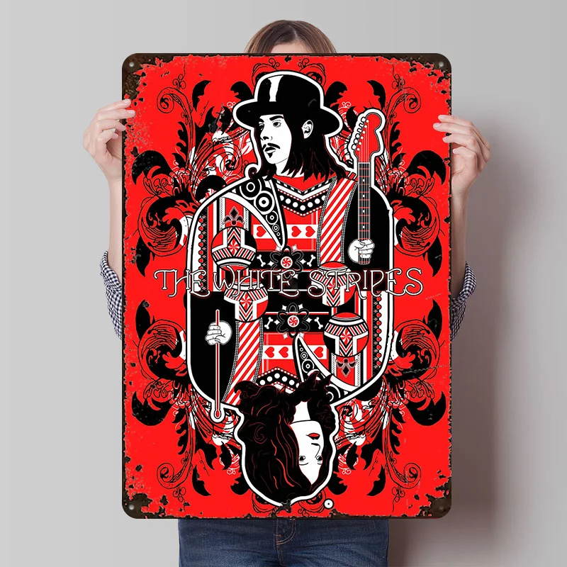The White Stripes King and Queen Metal Poster Customized Wall Art Retro Vintage Metal Signs for Man Cave Home Decor Room House