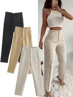 2024 pantalón liso de cintura alta para mujer, pantalones largos ajustados con cremallera, pantalones largos para ir al trabajo salvaje, pantalones pitillo para oficina para mujer, calle