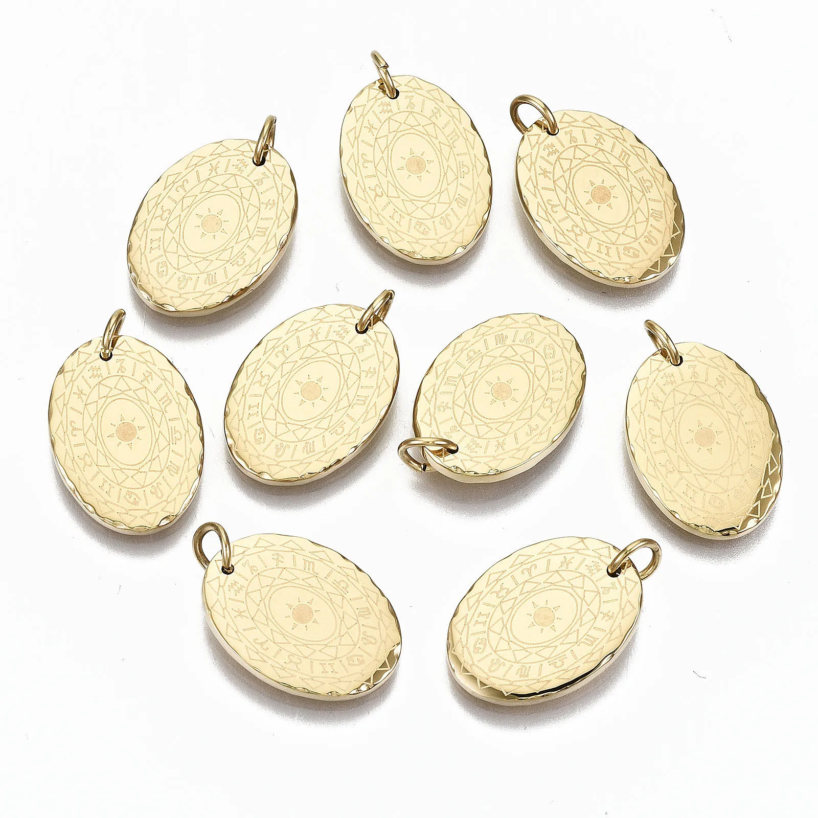 

10pcs 304 Stainless Steel Pendants witih Jump Rings Oval with Tweleve Constellation Pattern Gold Plated for Making DIY Jewelry