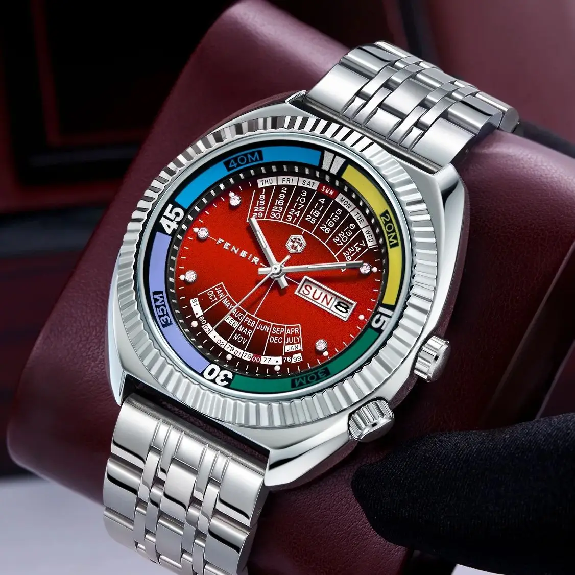 European and American Style Haiba Double Lion High-End Fashion Men's Watch with Dual Calendar, Waterproof Steel Band, Stylish Business Casual, Unique and Cool Trendy Men's Wristwatch, the Best Gift for Him